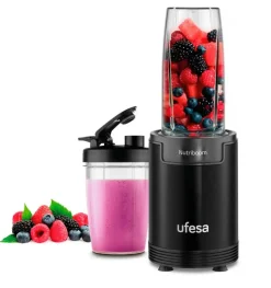 Batidora de Vaso Ufesa Nutriboom 900W con 2 Vasos y Cuchillas Inox Negro