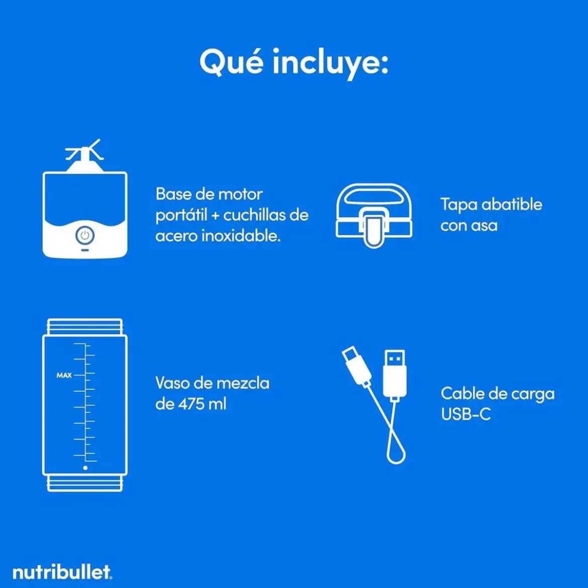 Batidora Personal Nutribullet Portátil USB-C Azul Turquesa NBP003LBL