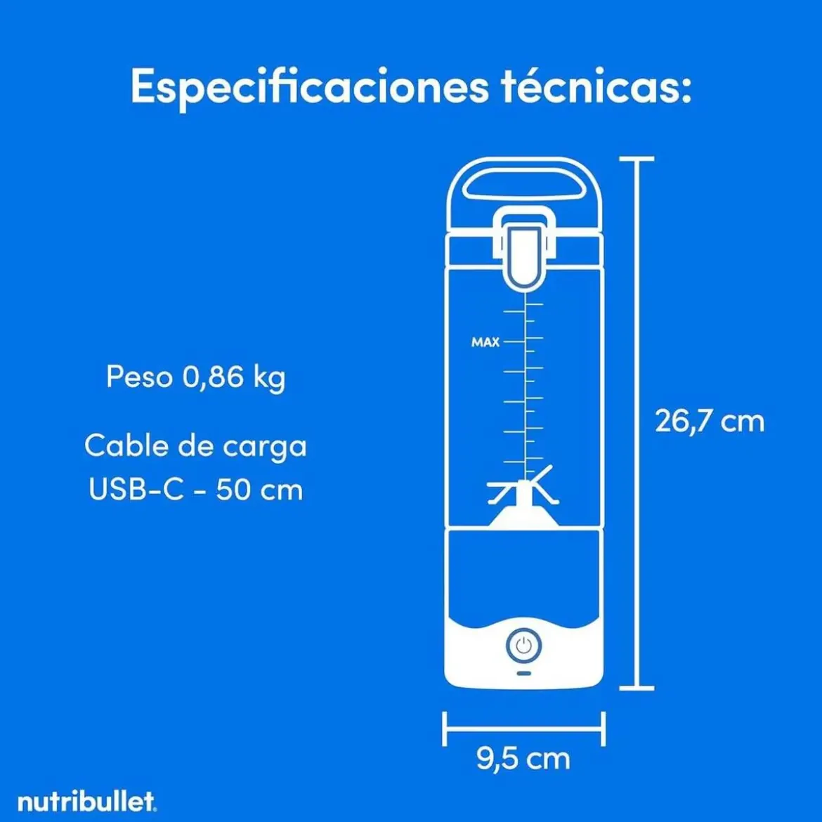 Batidora Personal Nutribullet Portátil USB-C Azul Turquesa NBP003LBL