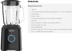 Batidora Taurus Prior Glass 1500W vaso cristal 1.5L pica hielo 912475000
