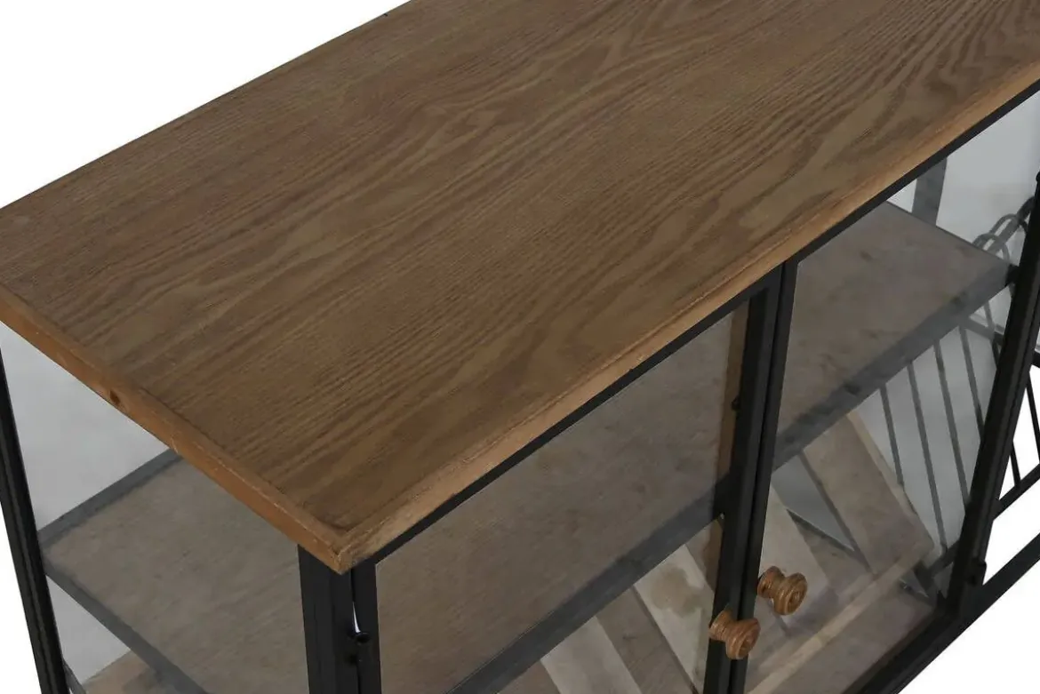 Botellero de Pared Industrial en Madera y Metal con Cristal MB-215977