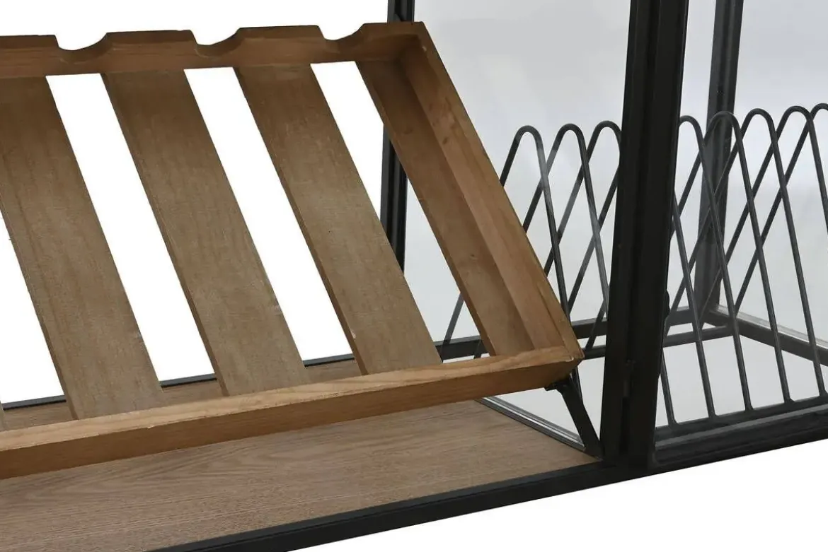 Botellero de Pared Industrial en Madera y Metal con Cristal MB-215977