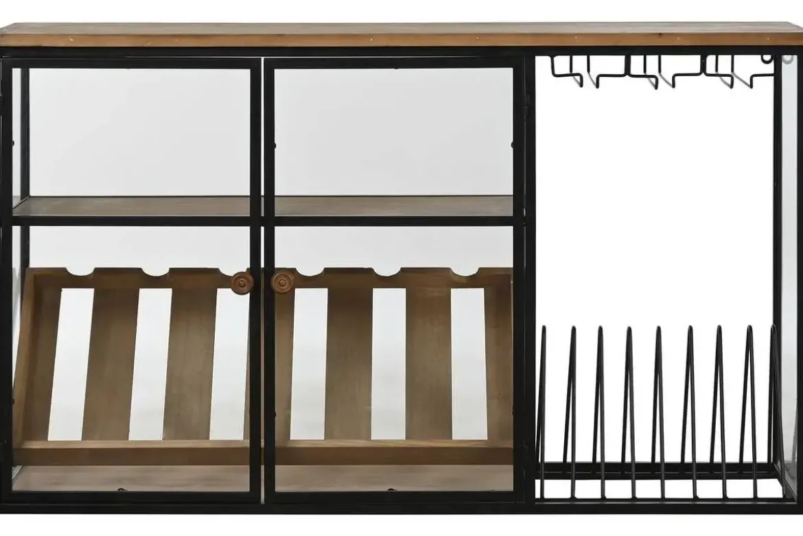 Botellero de Pared Industrial en Madera y Metal con Cristal MB-215977