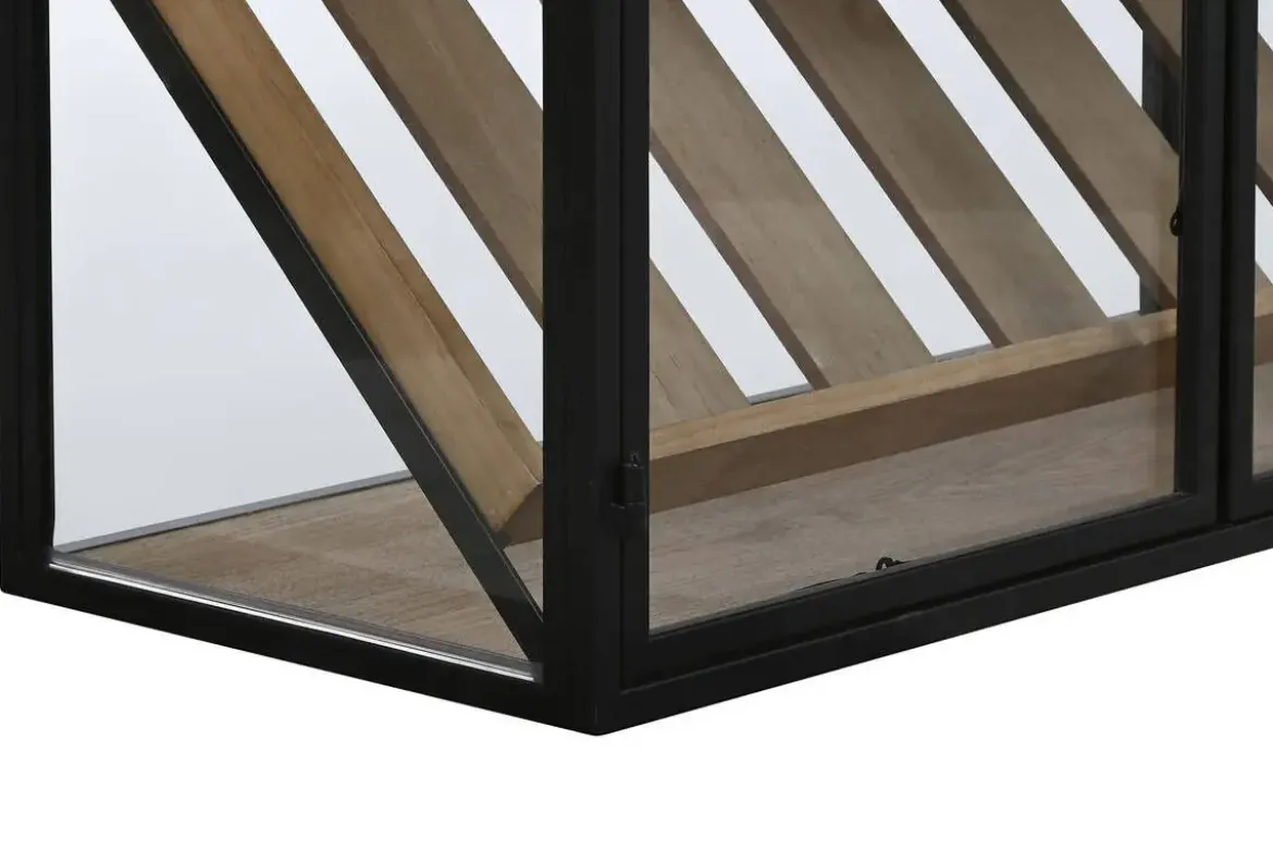 Botellero de Pared Industrial en Madera y Metal con Cristal MB-215977