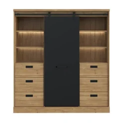 Buffet con 6 Cajones y LED en Roble Waterford y Negro KASZIMIRO KZMR631B-M328