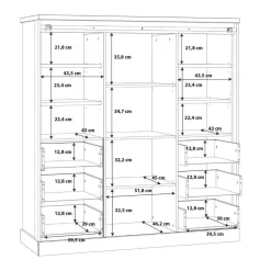 Buffet con 6 Cajones y LED en Roble Waterford y Negro KASZIMIRO KZMR631B-M328