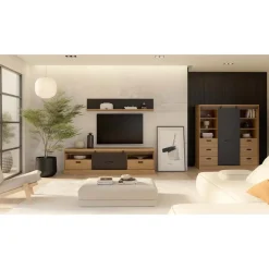 Buffet con 6 Cajones y LED en Roble Waterford y Negro KASZIMIRO KZMR631B-M328