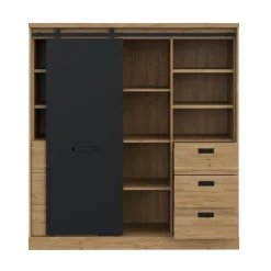 Buffet con 6 Cajones y LED en Roble Waterford y Negro KASZIMIRO KZMR631B-M328