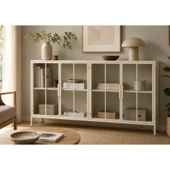 Buffet de Metal con 4 Puertas de Cristal Templado MB-227914