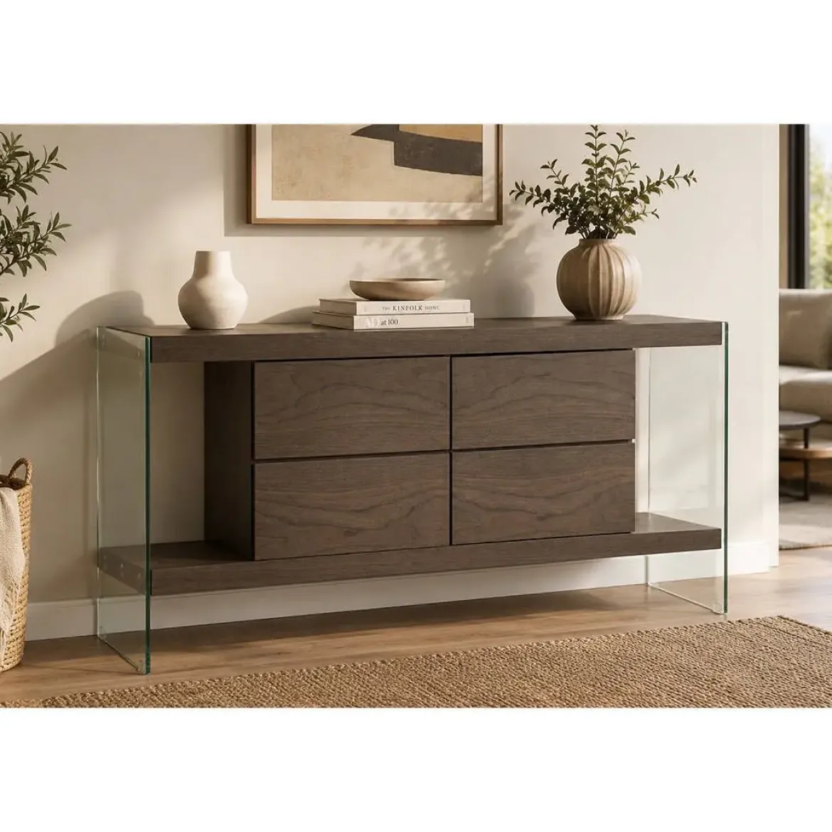 Buffet Moderno de MDF con Patas de Cristal Marrón Oscuro MB-204501
