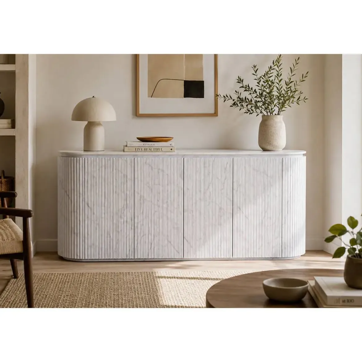 Buffet Moderno Estructura de MDF con Granito Blanco MB-226676
