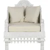 Butaca de Madera de Mango Tallada Decapé Beige MB-216488