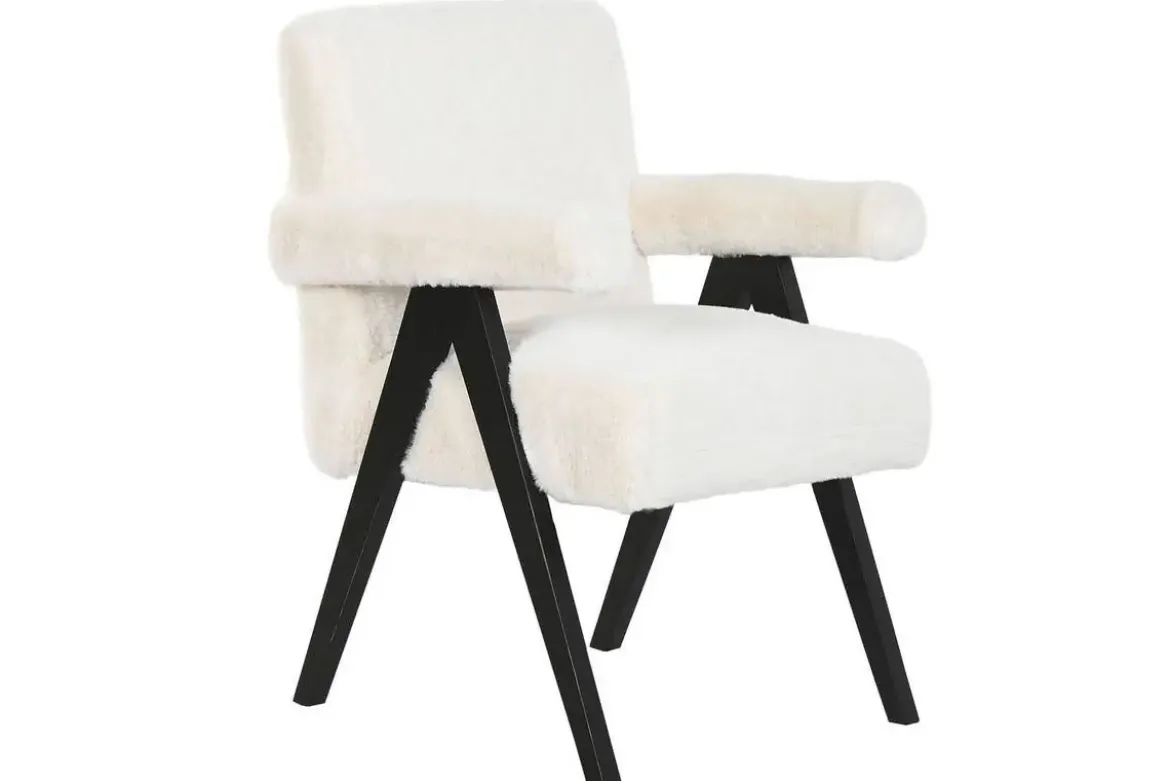 Butaca de Madera Tapizada en Pelo Blanco MB-220500