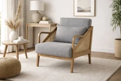 Butaca de Salón en Madera de Hevea y Ratán Gris MB-227840