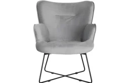 Butaca de Terciopelo Gris con Estructura Metálica MB-206618