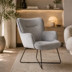 Butaca de Terciopelo Gris con Estructura Metálica MB-206618