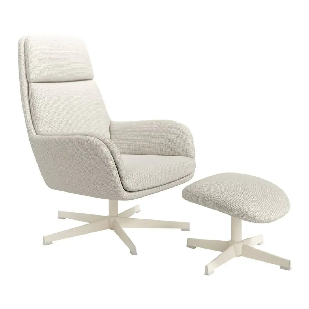 Butaca Giratoria Tapizada con Estructura de Metal Marfil con Ottoman FIGARA