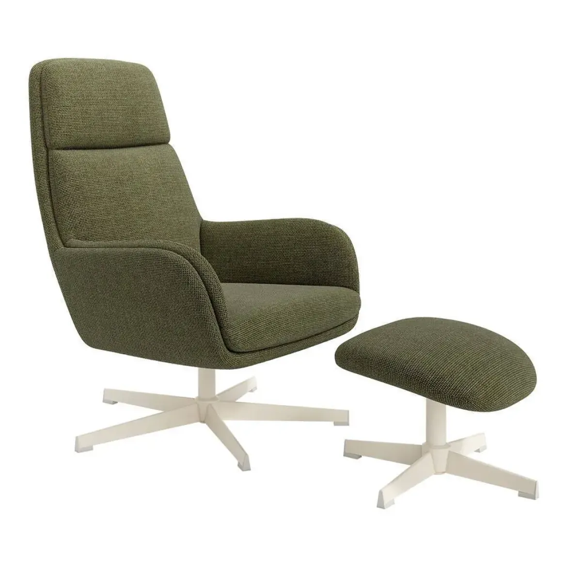 Butaca Giratoria Tapizada con Estructura de Metal Marfil con Ottoman FIGARA