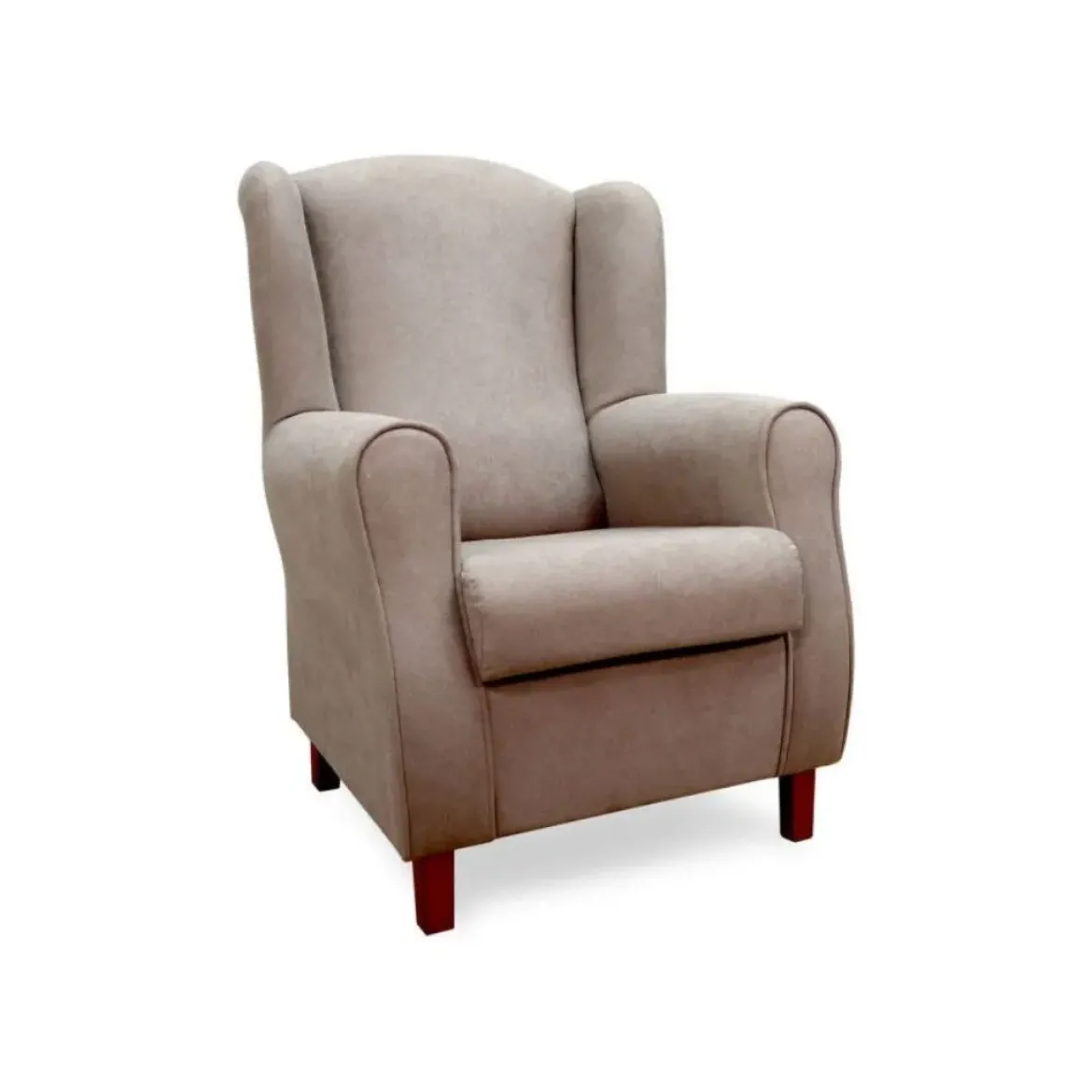 Butaca modelo ELBA clásica orejera tapizada en tela con patas en madera