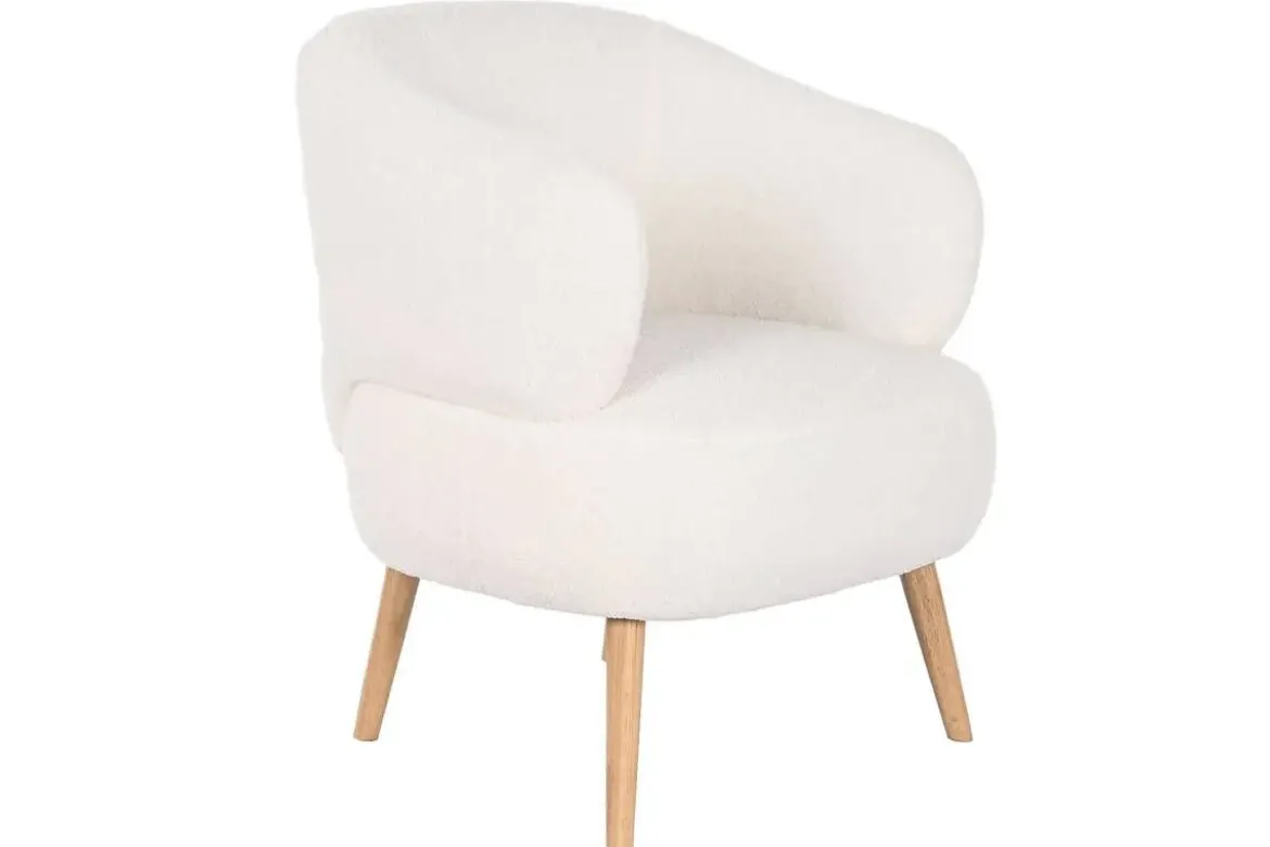 Butaca Tapizada Borreguito Blanco con Patas de Madera MB-206613