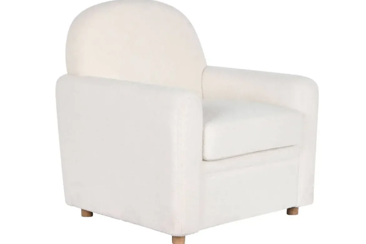 Butaca Tapizada Borreguito Blanco con Patas de Madera MB-206607