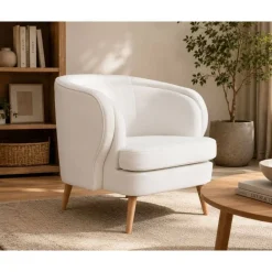 Butaca Tapizada en Poliéster Blanco con Patas de Madera MB-206609