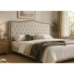 Cabecero Tapizado Capitoné en Lino Beige Rubberwood MB-179444