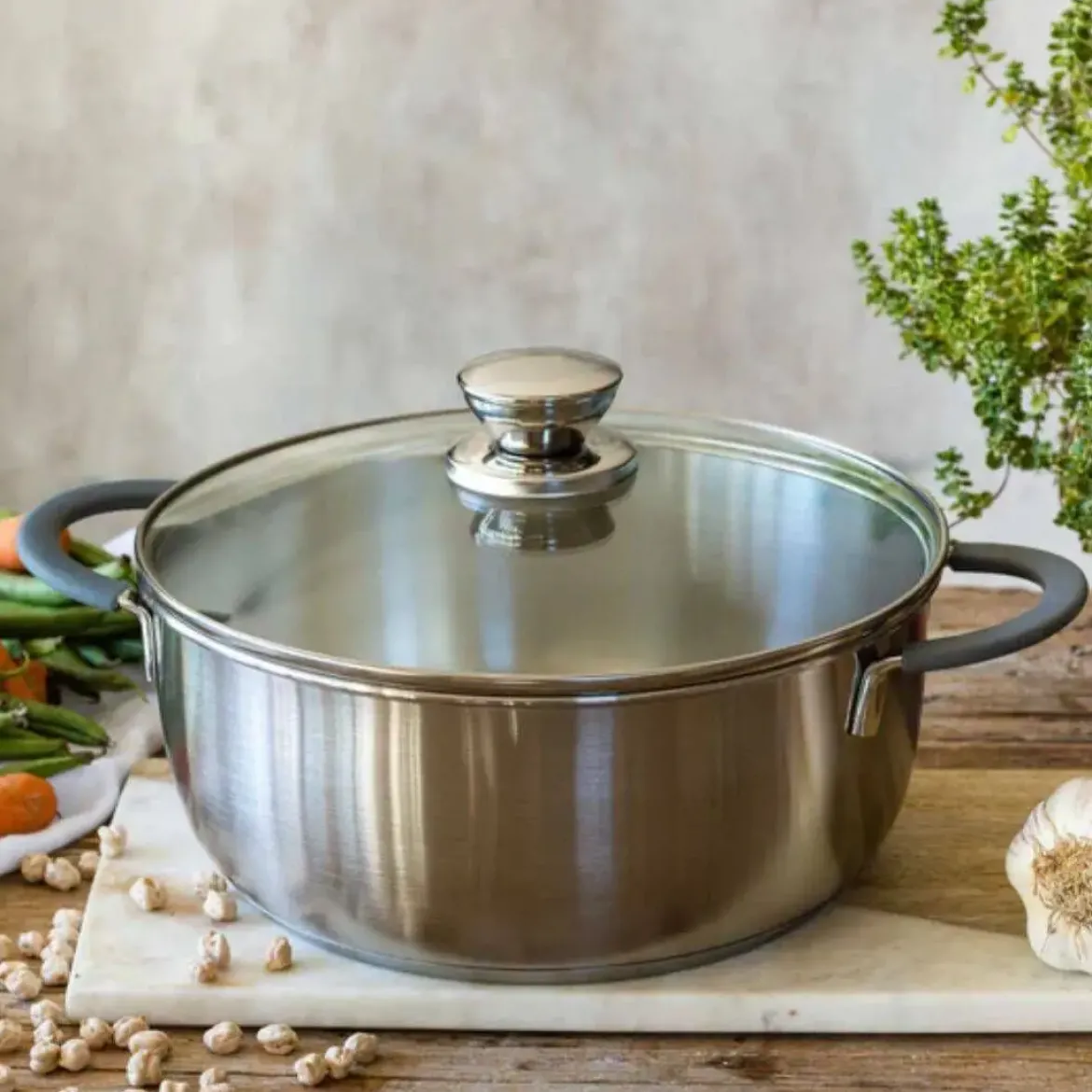 Cacerola Master 26 cm Acero Inoxidable con Tapa de Vidrio BRA A450356