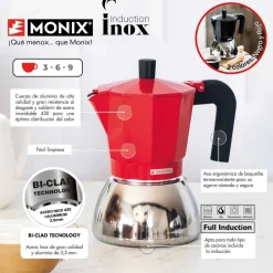 Cafetera Inducción 3 Tazas Roja MONIX M863103