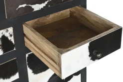 Cajonera de Madera de Mango con Cajones de Piel Diseño Vaca MB-208898