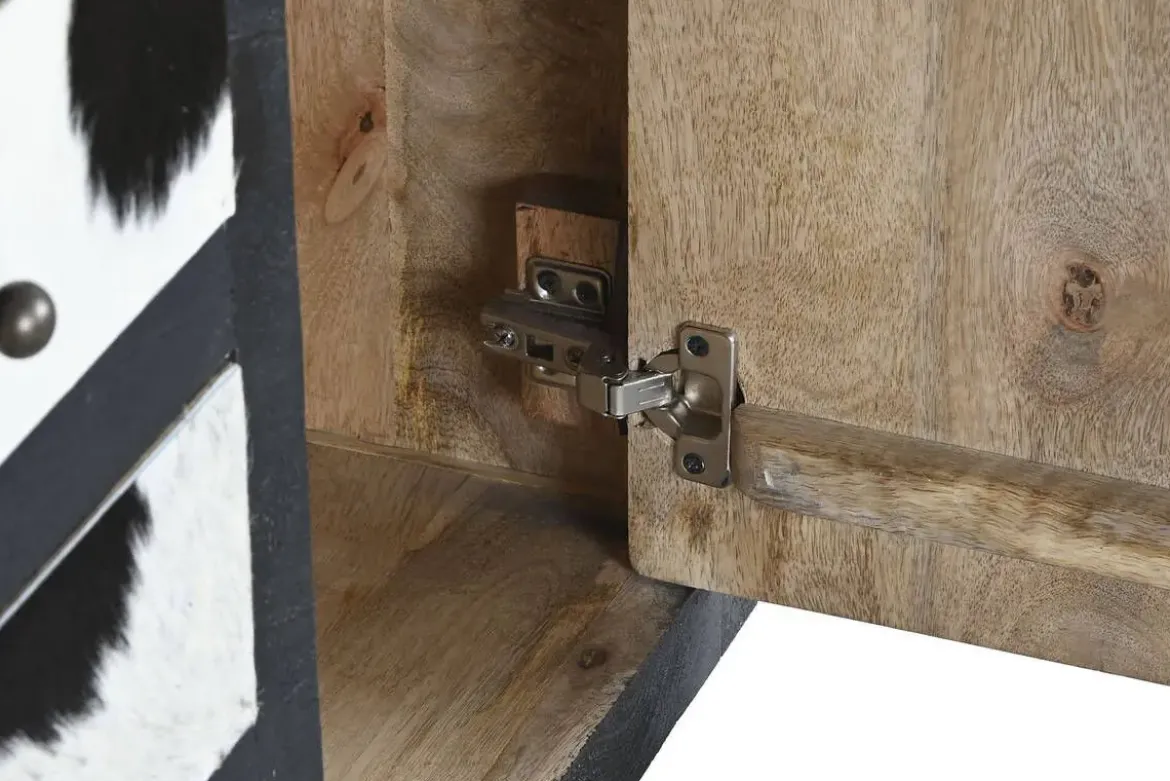 Cajonera de Madera de Mango con Cajones de Piel Diseño Vaca MB-208898