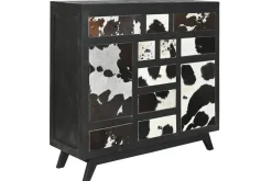 Cajonera de Madera de Mango con Cajones de Piel Diseño Vaca MB-208898