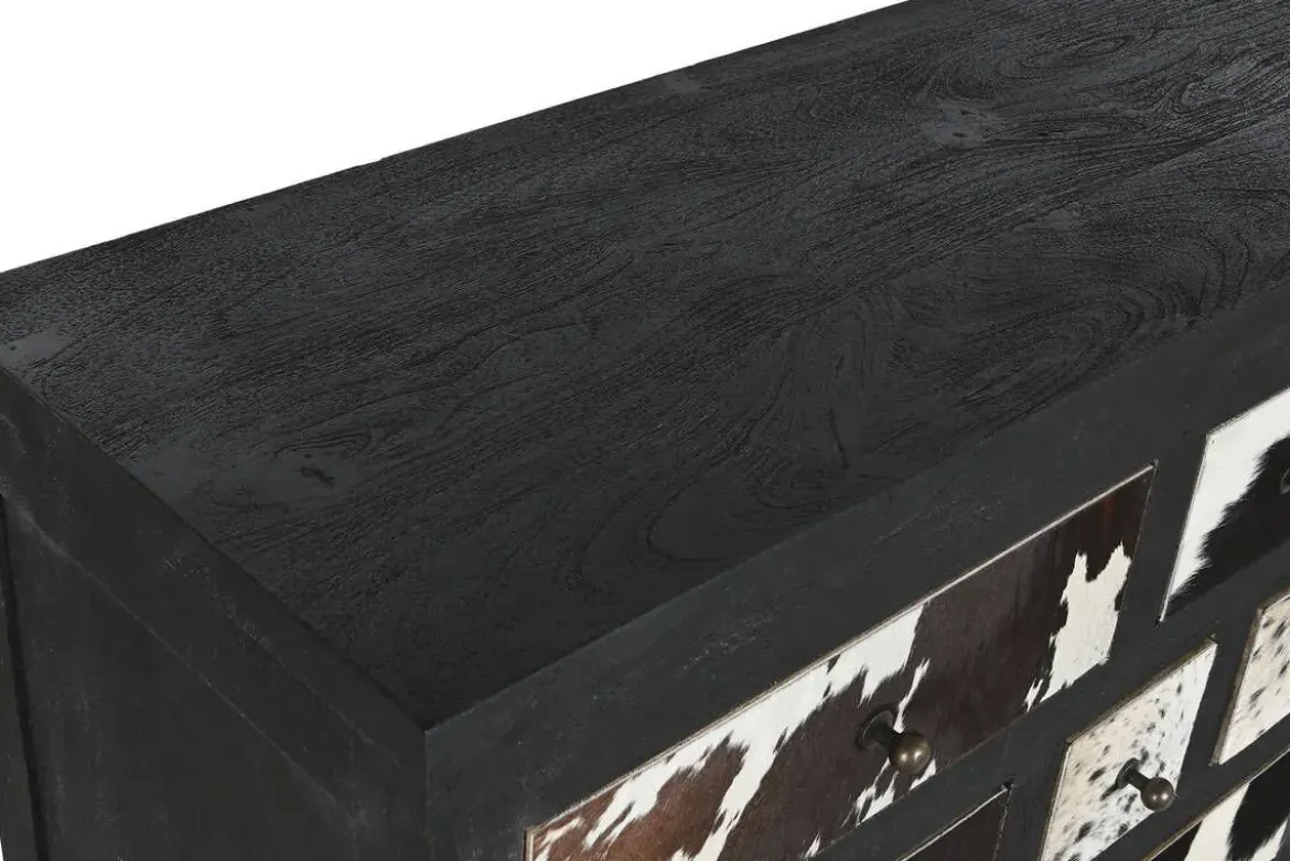 Cajonera de Madera de Mango con Cajones de Piel Diseño Vaca MB-208898
