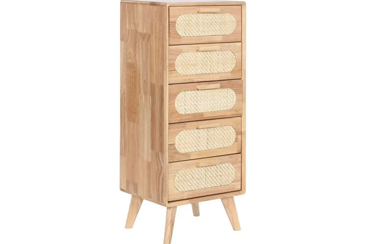 Cajonera de Madera Rubberwood con 5 Cajones de Ratán MB-212347