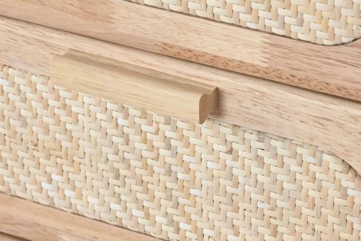 Cajonera de Madera Rubberwood con 5 Cajones de Ratán MB-212347