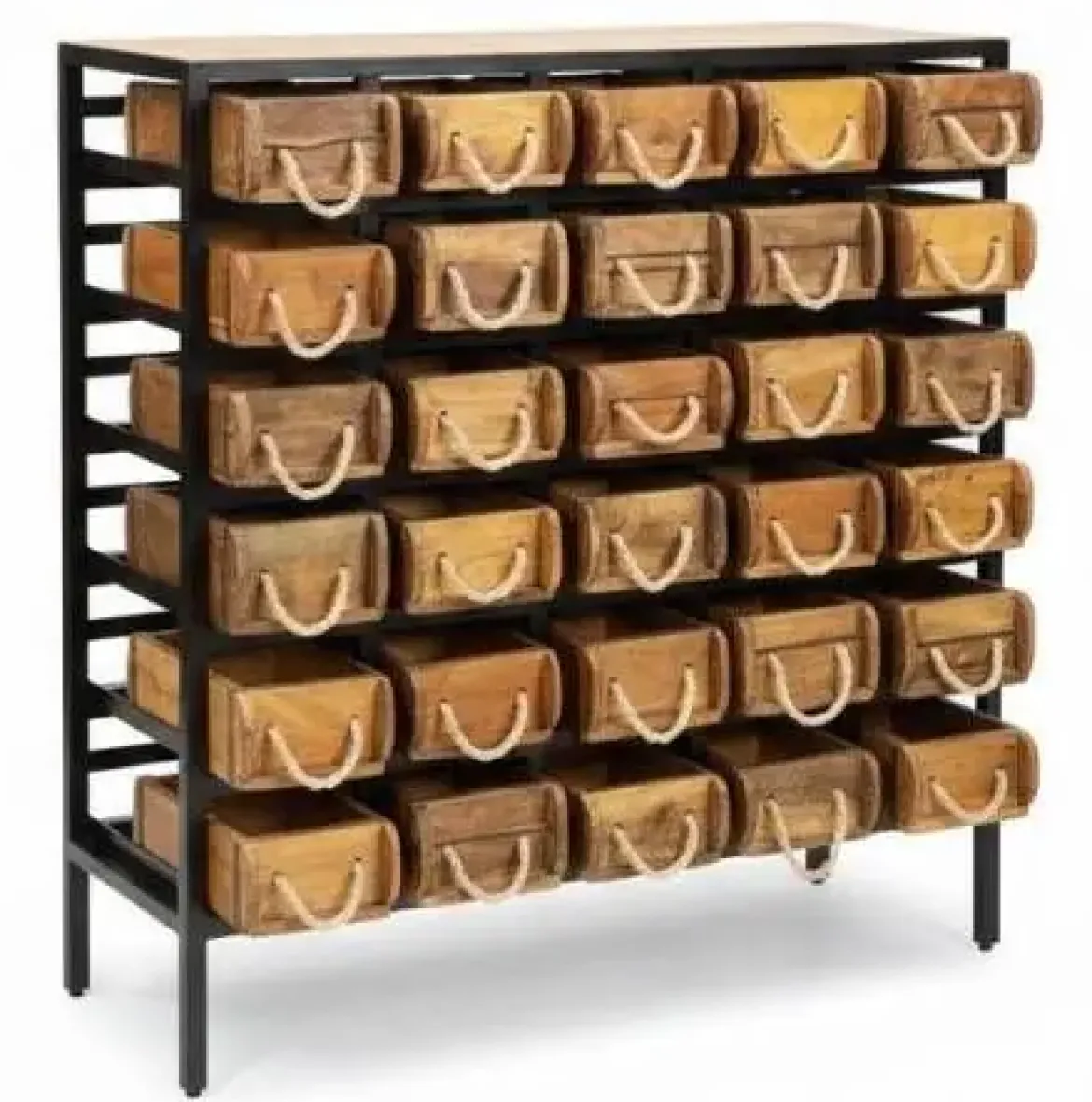 Cajonera Industrial Metal Negro y Madera 30 Cajones 90 cm MB-227814