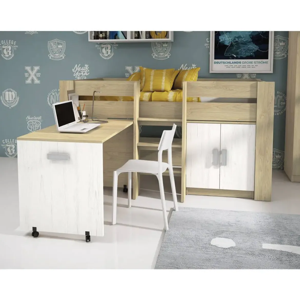 Cama Block con Armario y Mesa de Estudio DONALD