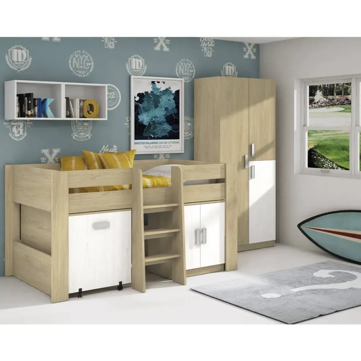 Cama Block con Armario y Mesa de Estudio DONALD