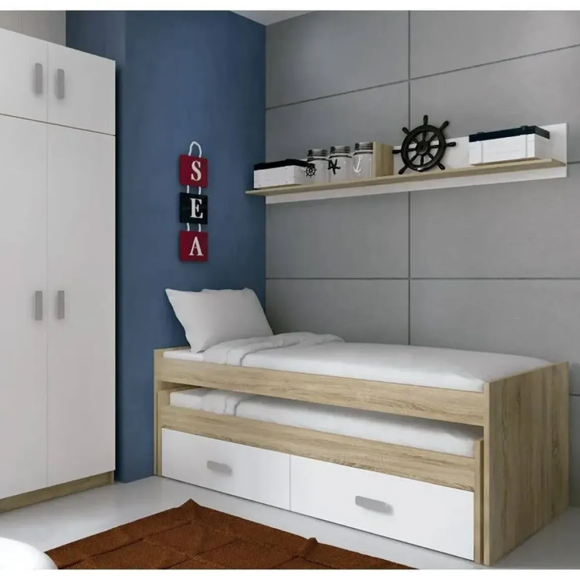 Cama Compacta con 2 Cajones color Blanco CHAMPION