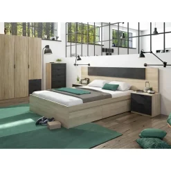 Cama con 4 cajones color roble canadian 006088F