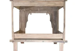 Cama con Dosel de Madera de Teca Tallada MB-220067