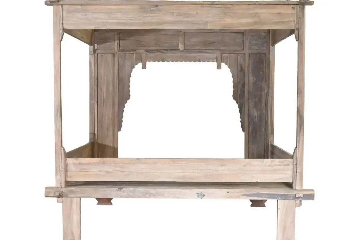 Cama con Dosel de Madera de Teca Tallada MB-220067