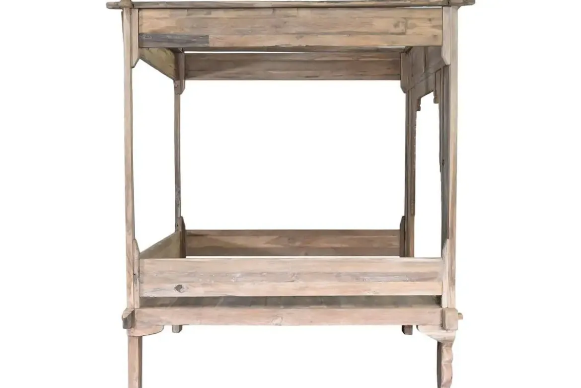 Cama con Dosel de Madera de Teca Tallada MB-220067