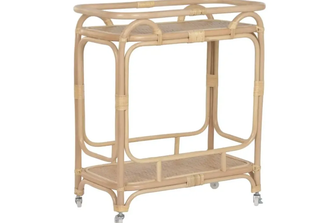 Camarera de Ratán Natural con Ruedas y Dos Estantes MB-223987