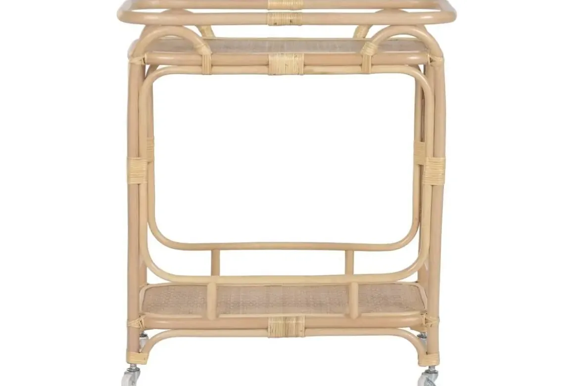 Camarera de Ratán Natural con Ruedas y Dos Estantes MB-223987