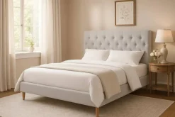 Cama Tapizada con Cabecero Acolchado en Poliéster MB-222041