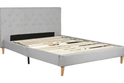 Cama Tapizada con Cabecero Acolchado en Poliéster Gris MB-222043