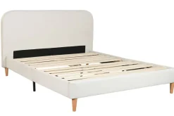 Cama Tapizada con Cabecero Acolchado en Poliéster Beige MB-222045