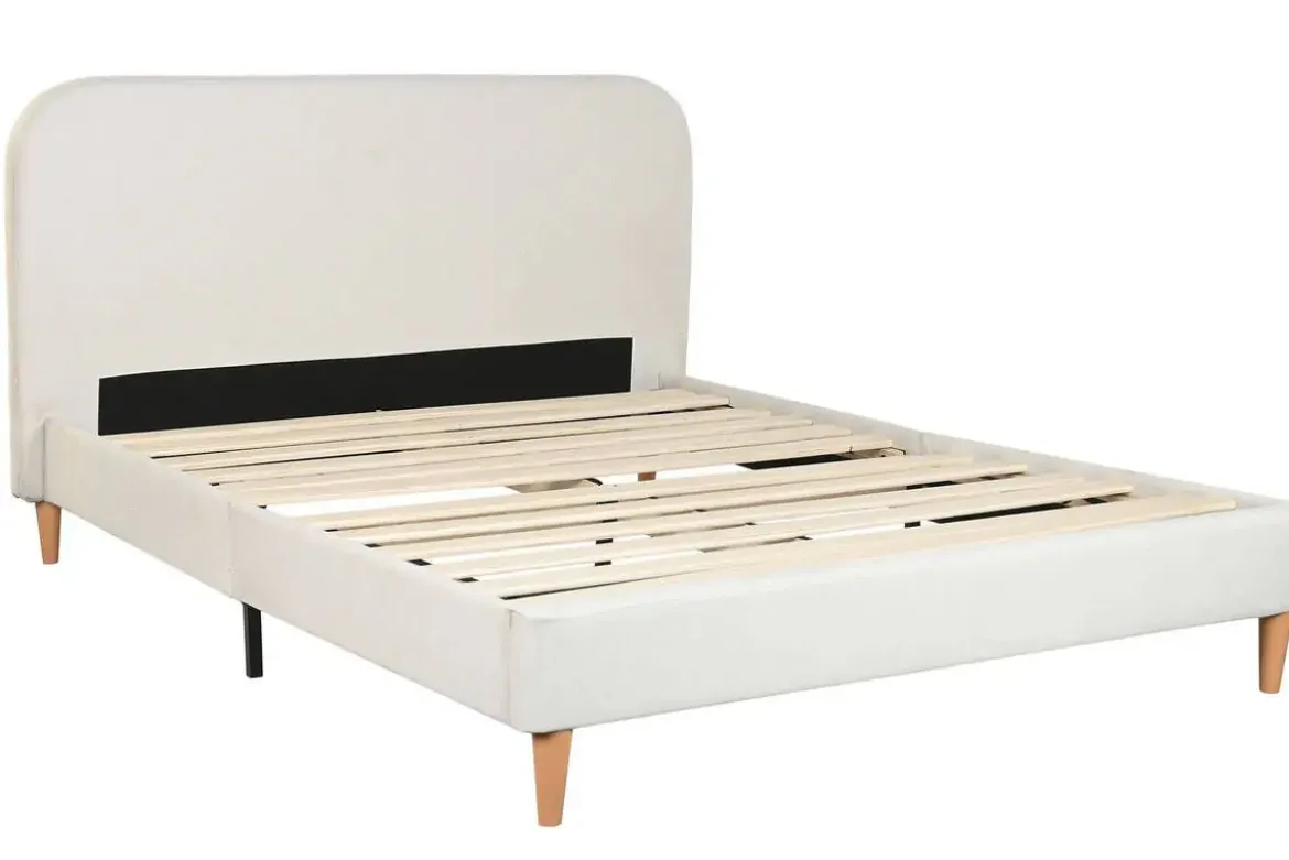 Cama Tapizada con Cabecero Acolchado en Poliéster Beige MB-222045