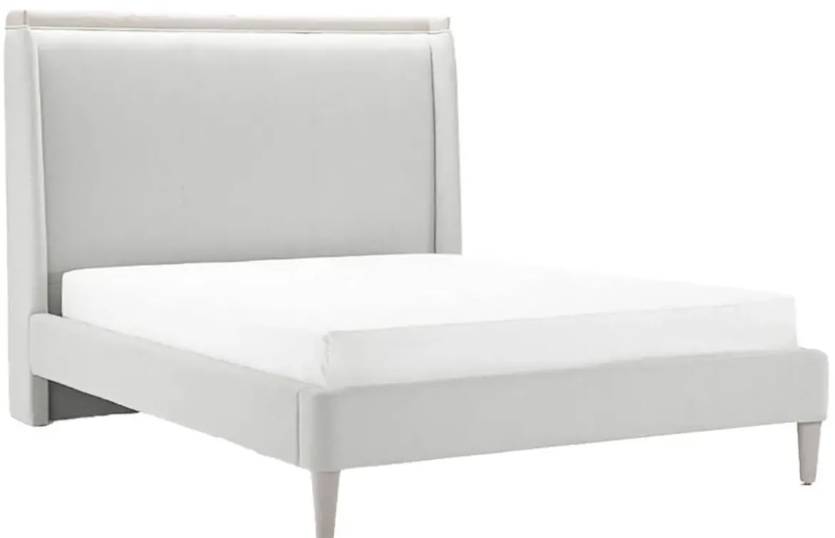 Cama Tapizada en Poliéster con Estructura Metálica Color Gris Claro MB-220061